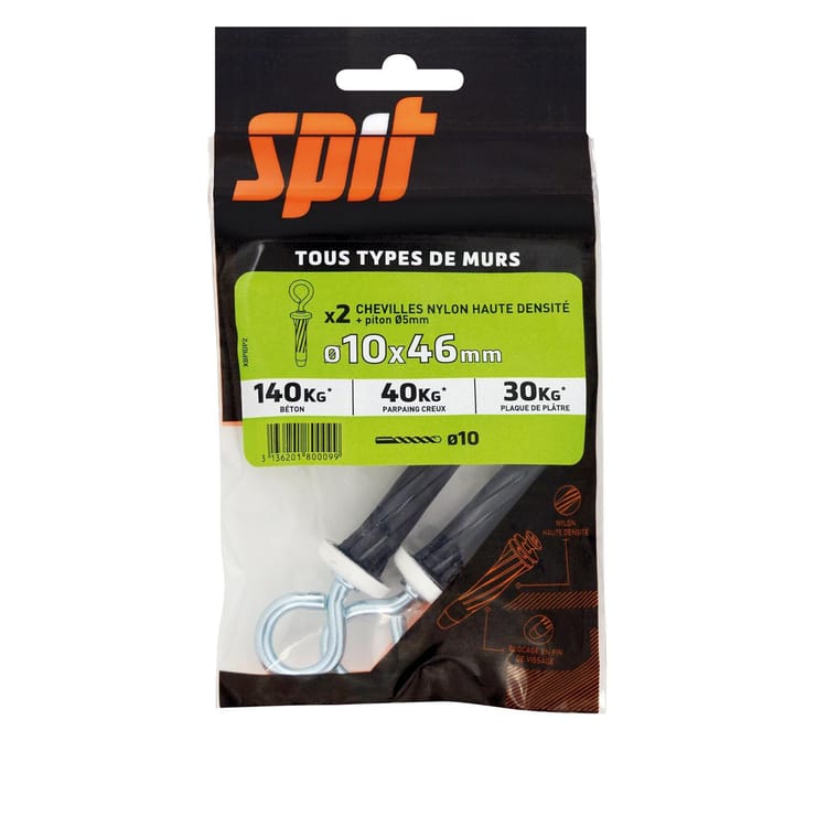 Lot de 2 Cheville murale avec vis xtech SPIT, Ø10 x L.46 mm