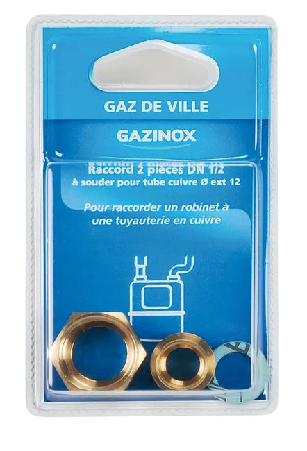 Raccord 2 pièces pour gaz naturel à souder, Femelle x Diam.12 mm, GAZINOX