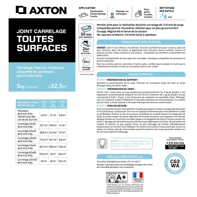 Joint tous types de carrelage et mosaïque AXTON noir 5kg