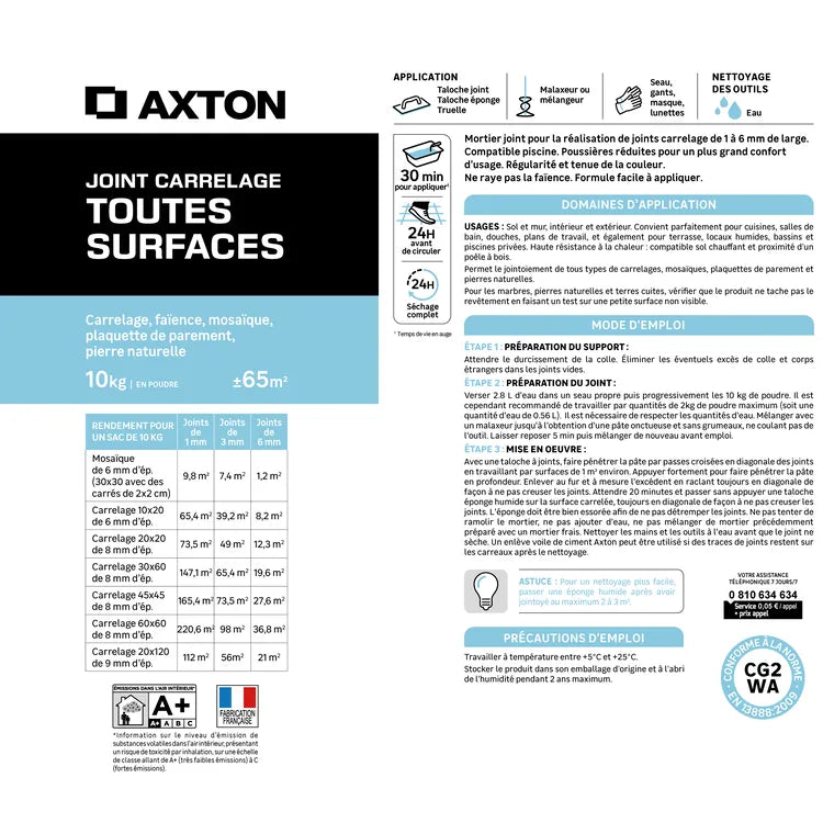 Joint tous types de carrelage et mosaïque AXTON gris moyen 10kg