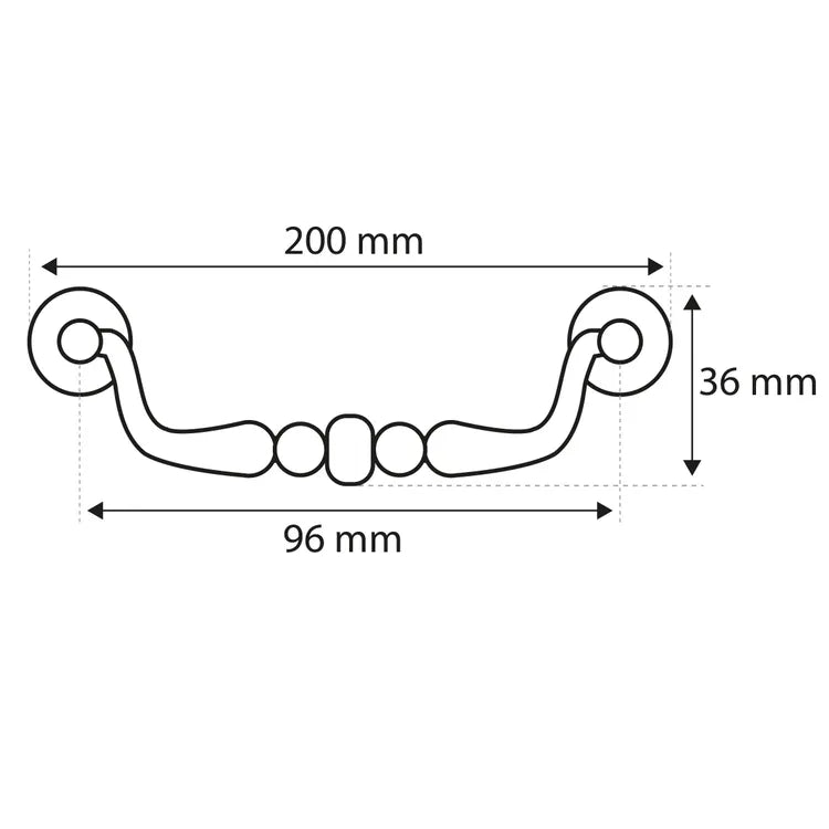 Poignée de meuble Régence, zamak marron patiné, entraxe 96 mm