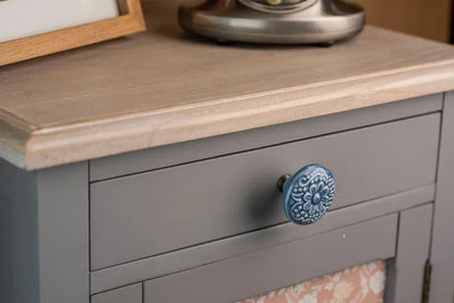 Bouton de meuble rond Marga, porcelaine bleu, Diam.44 mm