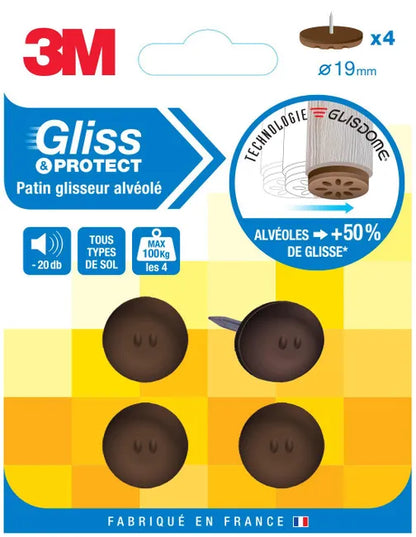 Assortiment 4 patins en plastique 3M Ø19 mm