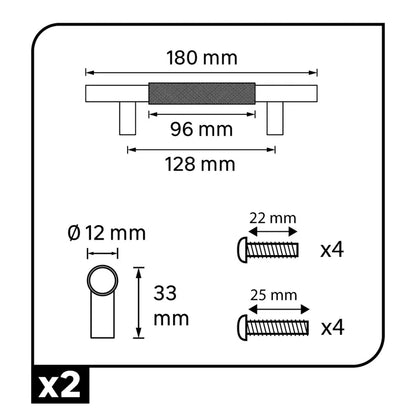 Lot de 2 poignées de meuble INSPIRE Alex, laiton, Aluminium, entraxe 128 mm