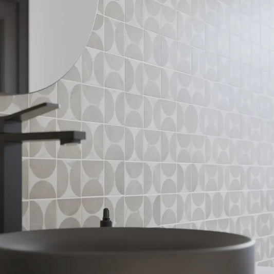 1 plaque de mosaïque mur Posio verre effet carreau de ciment blanc, gris 29.8 x