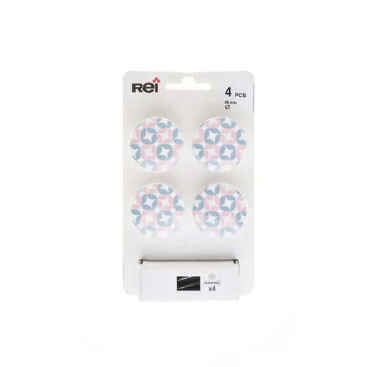 4 boutons de meuble ronds Fussion, bois rose verni, Diam.39 mm