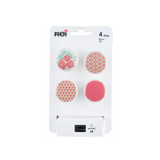 4 boutons de meuble ronds Charme, zamak multicouleur verni, Diam.33 mm