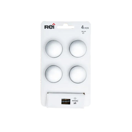 4 boutons de meuble ronds, zamak argent, Diam.33 mm