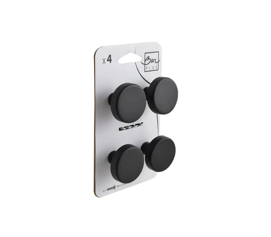 4 boutons de meuble ronds, acier noir, Diam.40 mm
