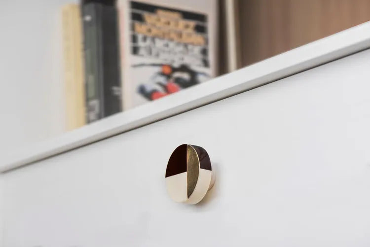 Bouton de meuble rond, abs noir / blanc brillant, Diam.38 mm