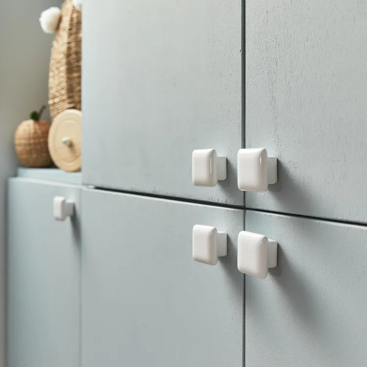 Bouton de meuble carré, porcelaine blanc brut, l.40 mm