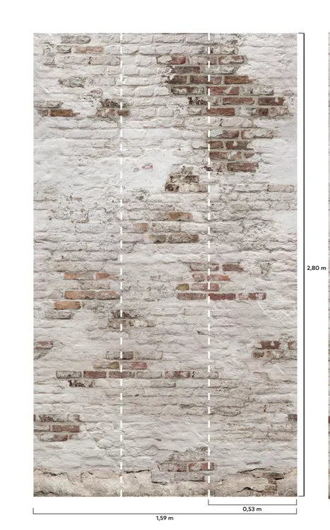 Papier peint panoramique brique blanc et marron l.159 x H.280 cm