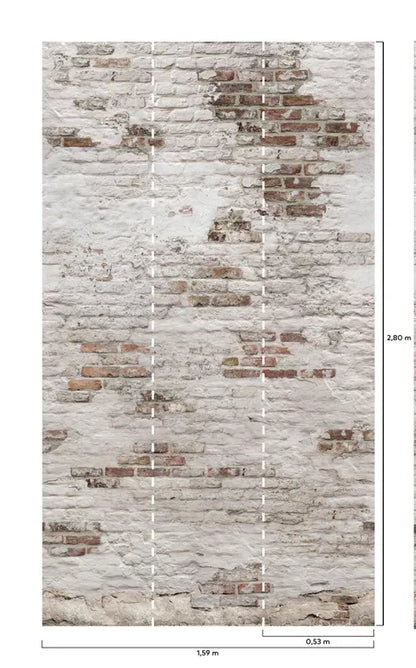 Papier peint panoramique brique blanc et marron l.159 x H.280 cm