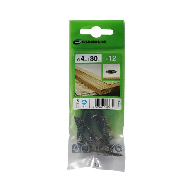 12 vis acier tête fraisée pozidriv STANDERS, Ø4 x L.30 mm