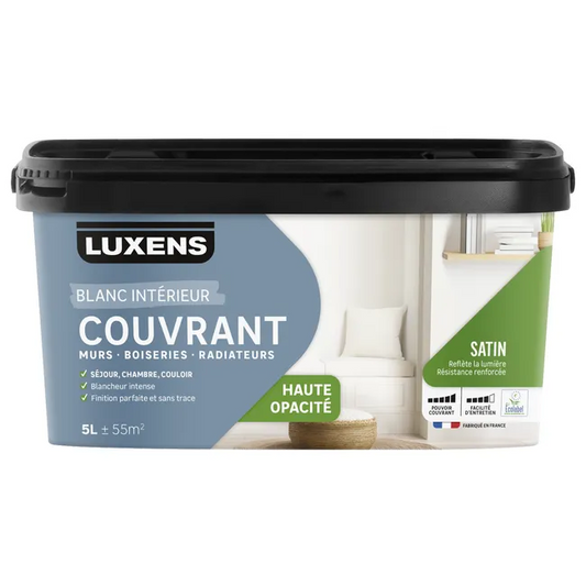 Peinture mur, boiserie, radiateur blanc satin LUXENS Couvrant 5L