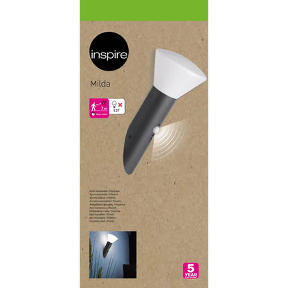Applique avec détecteur E27 max 25W anthracite Milda INSPIRE