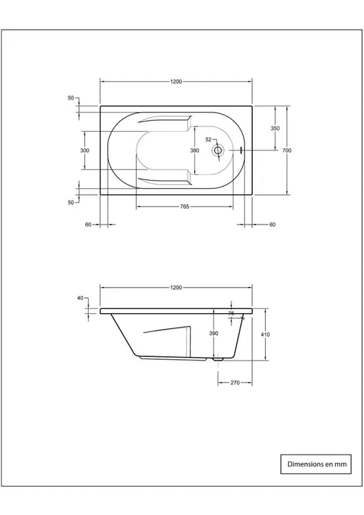 Baignoire rectangulaire L.120x l.70 cm blanc, SENSEA Access confort