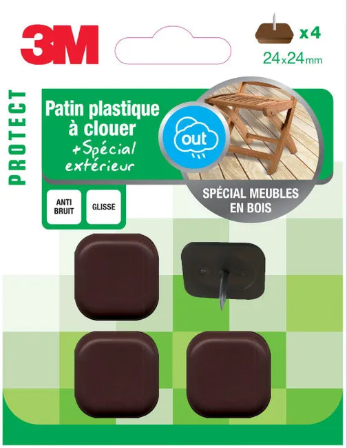 Assortiment 4 Patin de pied de meuble en plastique à clouer 3M l.24 x 24 mm
