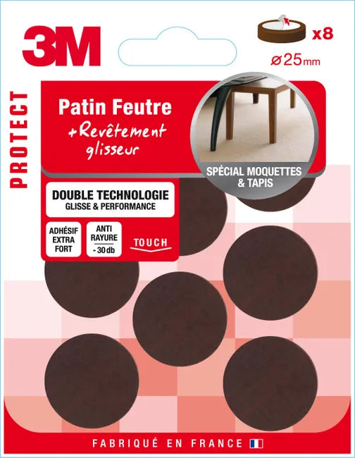 Assortiment 8 feutres en plastique (ptfe) 3M Ø25 mm