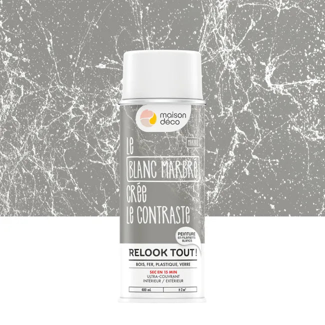Bombe de peinture Relook tout MAISON DECO marbre blanc satiné400 ml