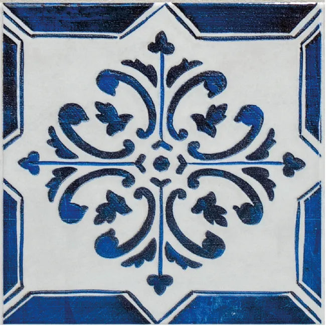 Lot de 9 stickers décoratifs carreau de ciment, bleu, 10 cm x 10 cm