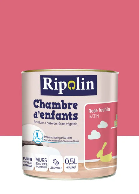 Peinture rose fushia mur et boiserie Chambre d'enfants RIPOLIN satiné 0.5 l