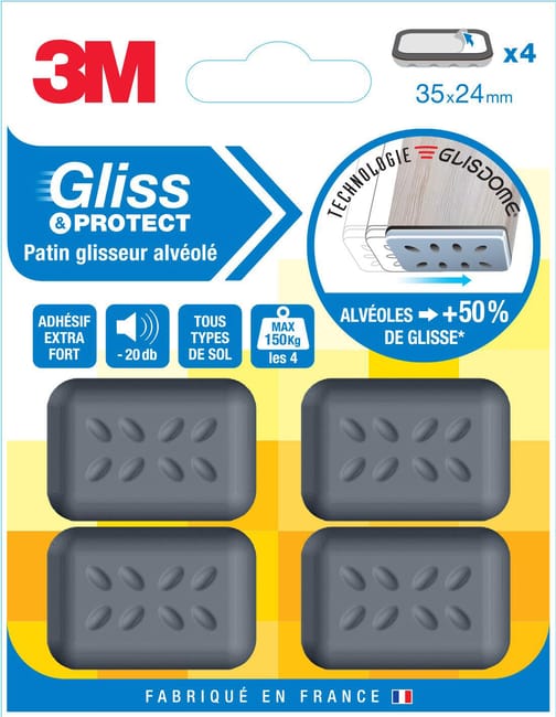 Assortiment 4 patins en plastique 3M l.24 x 35 mm