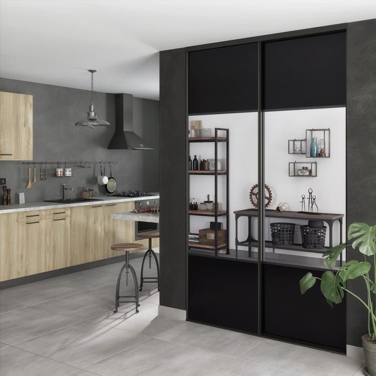 Porte de placard coulissante Black miroir l.96.2xH.250cm