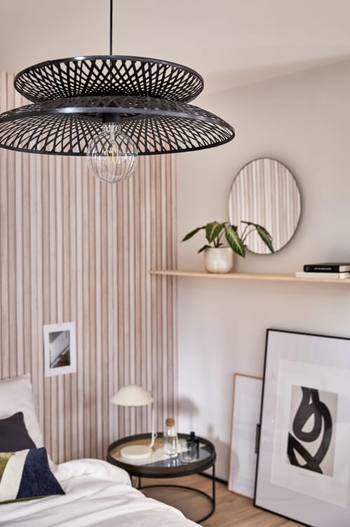 Lampe Freya, fer, beige, H.43 cm, E14