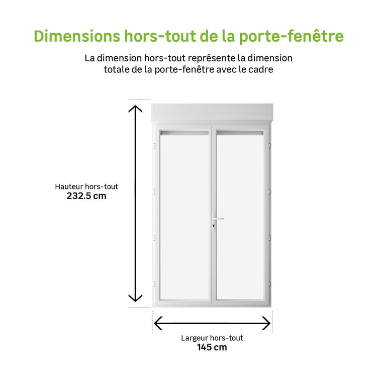 Porte-fenêtre  PVC Essentiel H.215xl.140cm blanc 2 vantaux