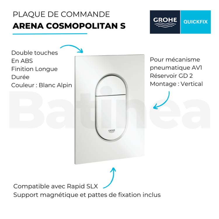 Plaque de commande WC GROHE Arena Cosmopolitan S Blanc alpin