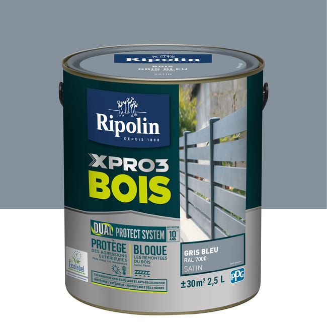 Peinture extérieure bois Xpro3 RIPOLIN gris bleu satiné 2.5l