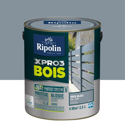 Peinture extérieure bois Xpro3 RIPOLIN gris bleu satiné 2.5l