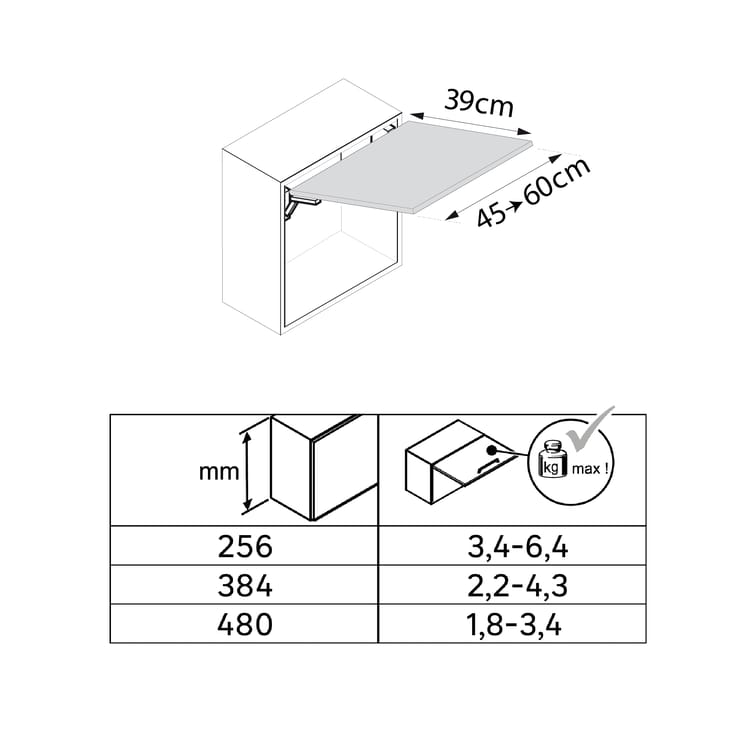 Lot de 2 Relevables ouverture à angle droit à partir de l.45xH.39cm
