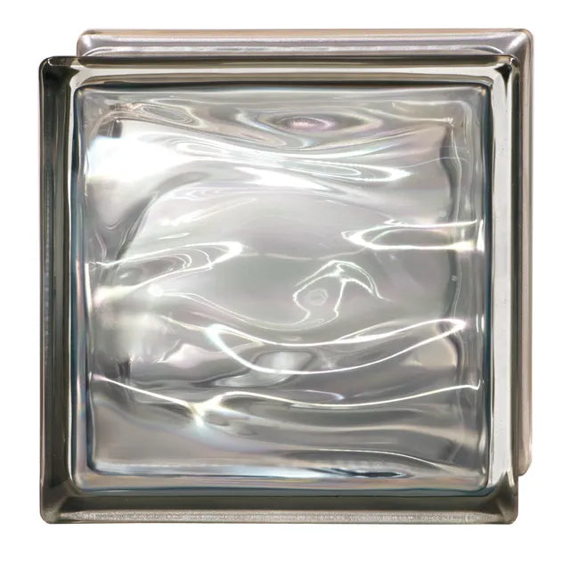 Brique de verre, gris ondulé brillant