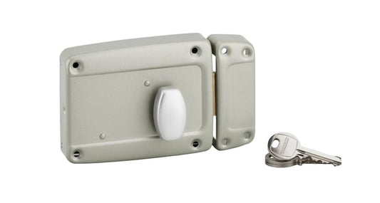 Serrure de garage en applique, horizontale, bouton poussoir, sens droit THIRARD