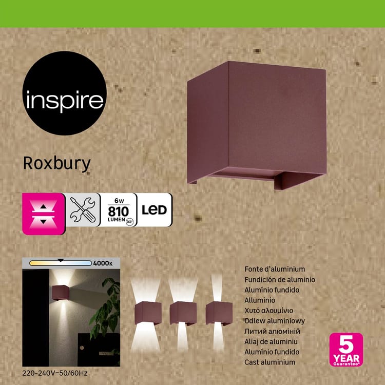 Applique extérieure Led, jeux de lumière Roxbury, 810 lumens, chocolat INSPIRE