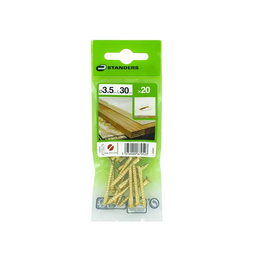 20 vis laiton tête fraisée plat STANDERS, Ø3.5 x L.30 mm