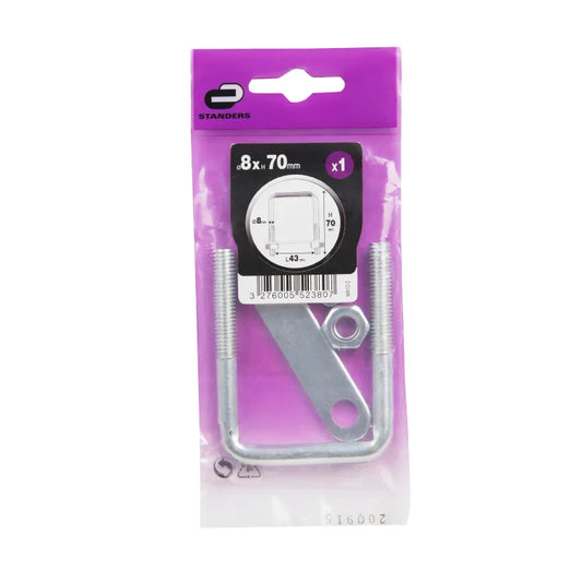 Bride carrée acier STANDERS, L.43 x H.70 x Ø8 mm