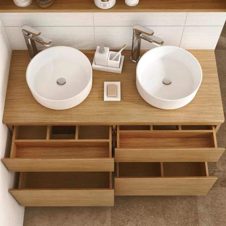 Plan de toilette mdf placage chêne Ep.2.5 x l.90 x H.48.5 cm Natural