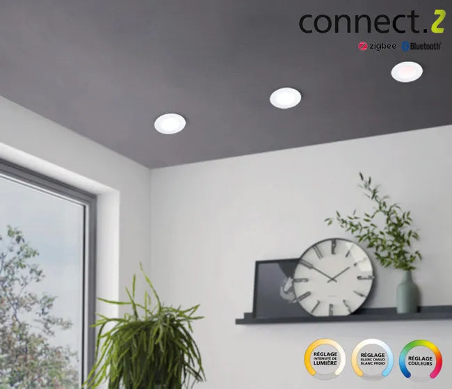 Spot à encastrer connecté Zigbee bluetooth Fueva, D17 blanc/couleurs, rond blanc