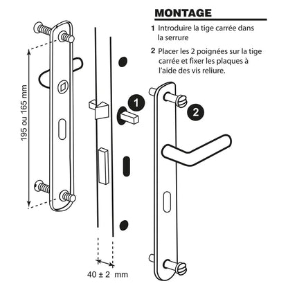 2 poignées sur plaque à cylindre Joffrin aluminium laiton satiné, entraxe 195 mm