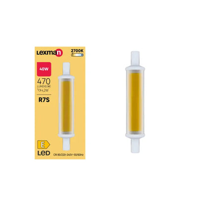 Ampoule led, tube R7S, 78mm, 470lm = 40W, blanc chaud, LEXMAN
