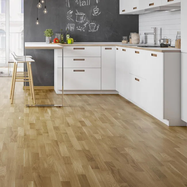 Parquet contrecollé chêne blond bohème vitrifié 3 frises BARLINEK, l.20.7 cm