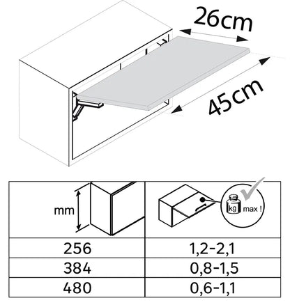 Lot de 2 Relevables ouverture à angle droit à partir de l.45xH.26cm