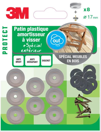 Assortiment 8 patins en plastique 3M Ø17 mm