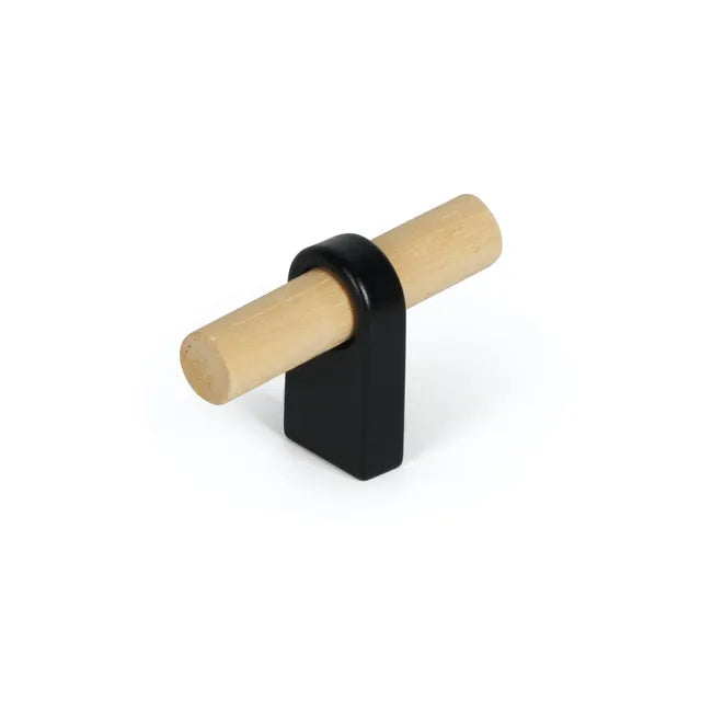 Bouton de meuble cylindrique, bois noir / bois naturel brut