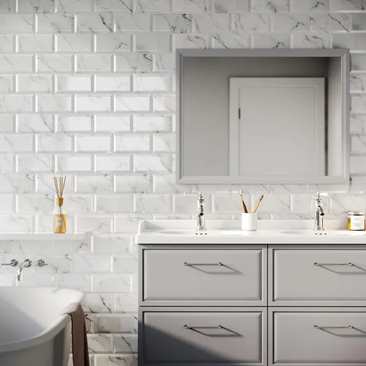 Carrelage mur intérieur effet marbre blanc brillant Metro l.10 x L.20 cm ARTENS