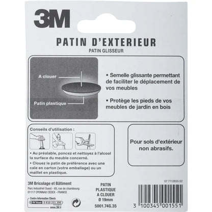Assortiment 4 Patin de pied de meuble en plastique à clouer 3M Ø19 mm