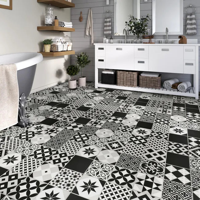 Dalle PVC adhésive forte ARTENS Stone gatsby n&b